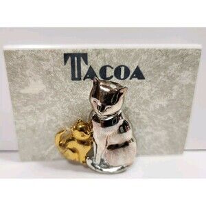 Vtg NEW! TACOA Pin Brooch Gold & Silver Toned Cat W Kitten